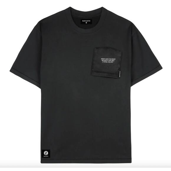 NEW Black Cactus Men's S Flipped Pocket Tee 100% Cotton T-Shirt Distressed Black - Picture 1 of 8